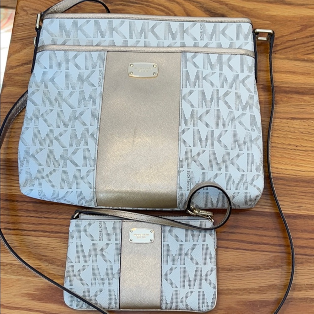 Michael Kors Metallic Signature Crossbody & Wallet